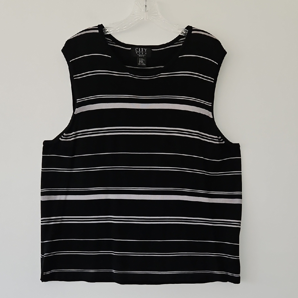 Silk-blend Striped Sleeveless Knit Top Size 2X‎